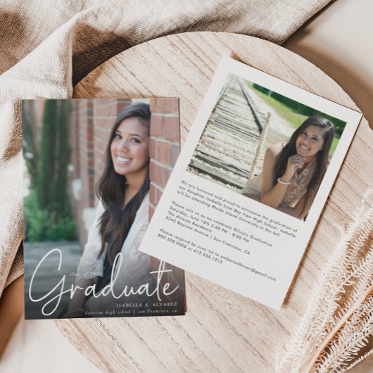 Trendy Script Overlay Two Photo Afstuderen Announ Aankondiging