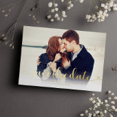 Trendy Script Photo Wedding Save the Date Folie Uitnodiging