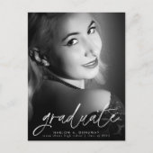 Trendy Script White Overlay Photo Afstuderen Briefkaart (Voorkant)