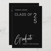 Trendy Script Zwart 2 Foto's Afstudeerfeest Aankondiging (Voorkant / Achterkant)