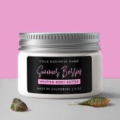 Trendy Script Zwart & Roze Skincare Jar Rectangle Etiket