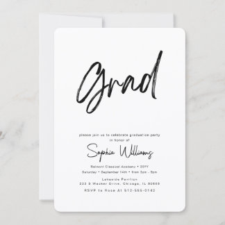 Trendy Script Zwart-Wit Afstudeerfeest Kaart