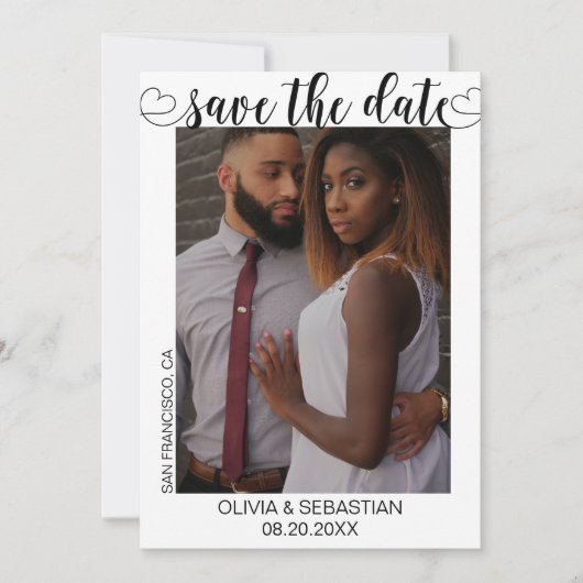 Trendy scripttekst met hart en foto save the date (Voorkant)