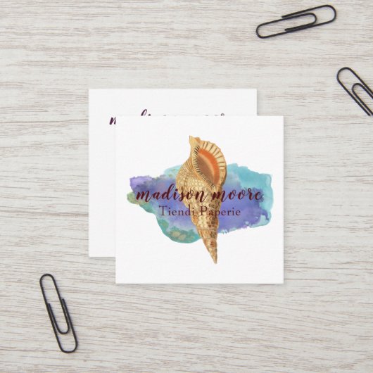 Trendy Seashell Vierkante Visitekaartje (Voorkant / Achterkant in situ)