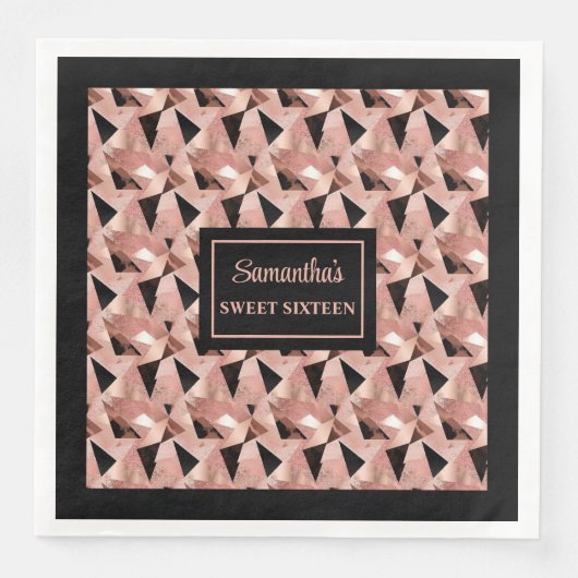 Trendy servetten glinsterende Roos Gold & Black (Voorkant)