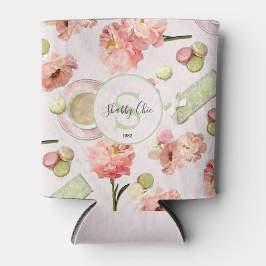 Trendy Shabby Chic Peonies and Macarons Set Blikjeskoeler (Voorkant)