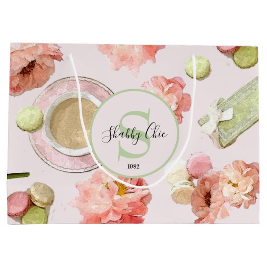 Trendy Shabby Chic Peonies and Macarons Set Groot Cadeauzakje (Achterkant)