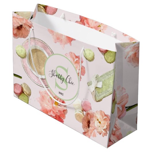 Trendy Shabby Chic Peonies and Macarons Set Groot Cadeauzakje (Achterkant Gekanteld)