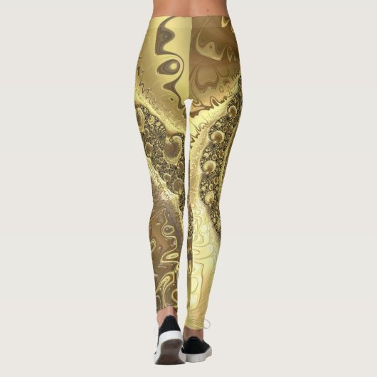 Trendy Shades of Gold Fractal Swirls Pattern Leggings (Achterkant)