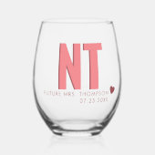 Trendy Shadow Monogram Bruiloft Gepersonaliseerd S Wijnglas Zonder Voet (Voorkant)