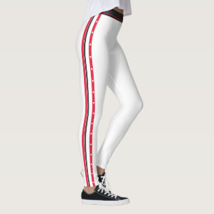 Trendy Side Stripe Mode Button Red White Black Leggings
