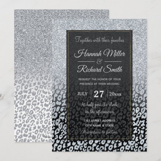 Trendy Silver Glitter & Leopard Ombre Black Print Kaart (Voorkant / Achterkant)
