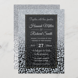 Trendy Silver Glitter & Leopard Ombre Black Print Kaart