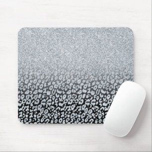 Trendy Silver Glitter & Leopard Ombre Black Print Muismat