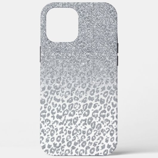Trendy Silver Glitter & Leopard Print Ombre Design Case-Mate iPhone Case (Achterkant)