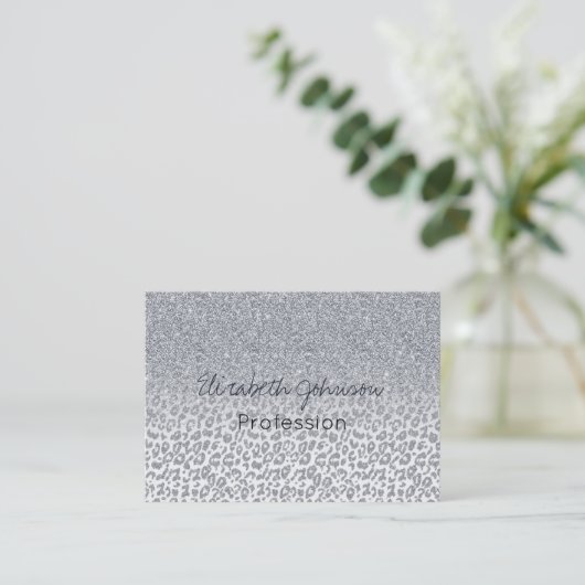 Trendy Silver Glitter & Leopard Print Ombre Design Visitekaartje (Staand voorkant)