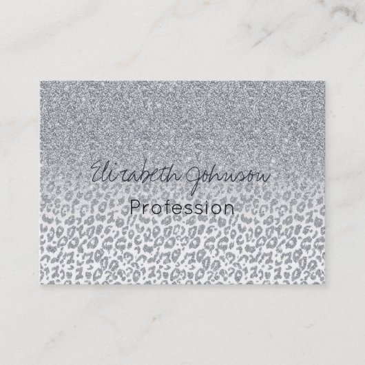 Trendy Silver Glitter & Leopard Print Ombre Design Visitekaartje (Voorkant)