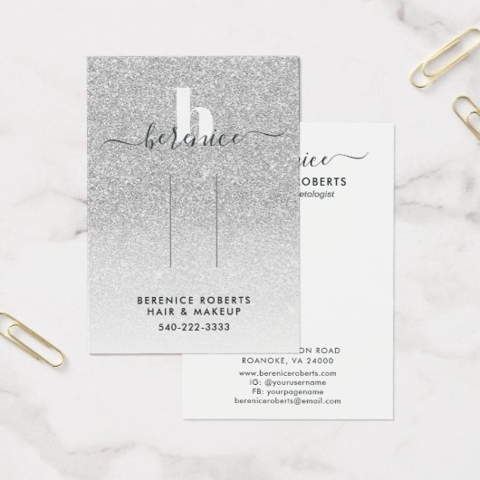 Trendy Silver Glitter Monogram Hair Clip Display Visitekaartje (Kantoor)