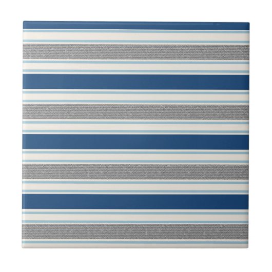 Trendy Silver Grey and Blue Stripes Pattern Tegeltje (Voorkant)