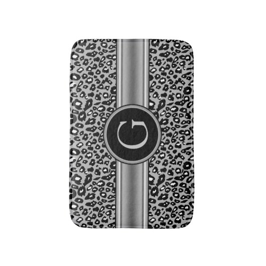 Trendy Silver Leopard Pattern en Monogram Badmat (Voorkant Verticaal)