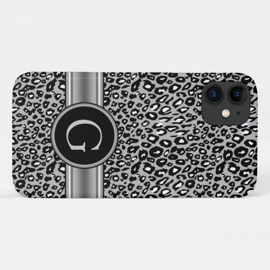 Trendy Silver Leopard Pattern en Monogram Case-Mate iPhone Case (Achterkant (horizontaal))