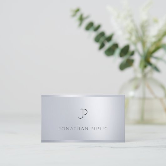Trendy Silver Sjabloon Monogram Professional Cool Visitekaartje (Staand voorkant)