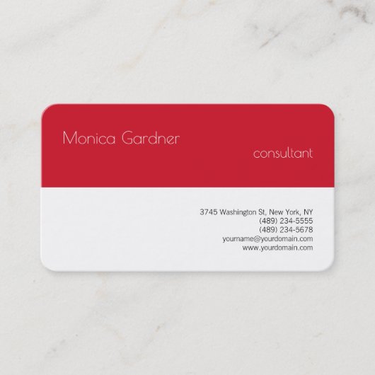 Trendy Simple Plain Creative Modern Red White Visitekaartje (Voorkant)