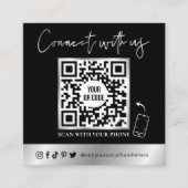 Trendy Simple QR Code Scannable Black & Silver Vierkante Visitekaartje (Voorkant)