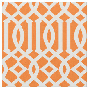 Trendy Sinaasappel en wit trellis roosterpatroon Stof