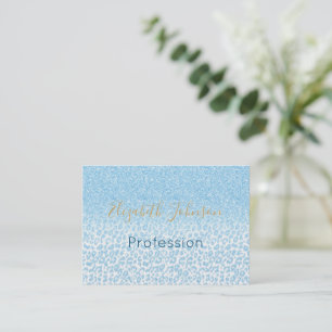 Trendy Sky-Blue Glitter Leopard Print Ombre Design Visitekaartje