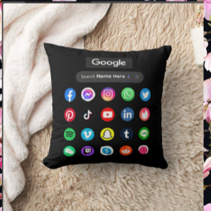 Trendy social media iconen Google zoekbalk zwart Kussen