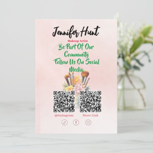 Trendy Social Media QR Code Make-up Artiest Kaart (Staand voorkant)