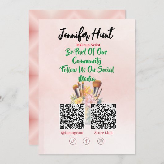 Trendy Social Media QR Code Make-up Artiest Kaart (Voorkant / Achterkant)