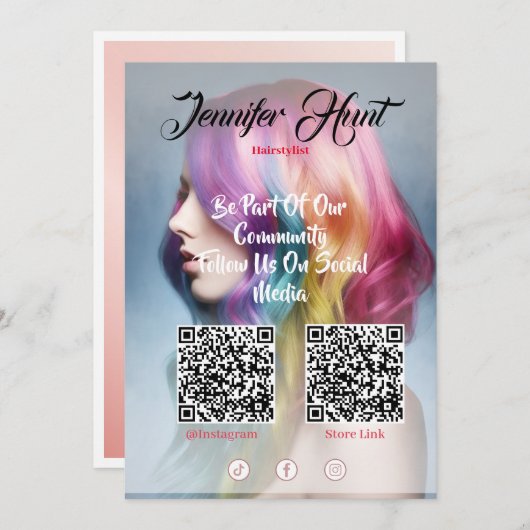 Trendy Social Media Style QR-code Kaart (Voorkant / Achterkant)