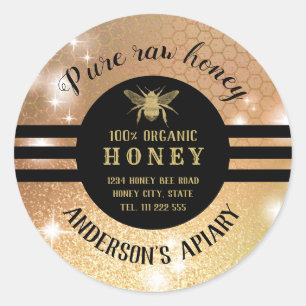 trendy sparkle honey jar bee apiary ronde sticker