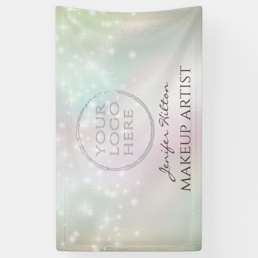 Trendy sparkles parelholographic custom logo bann spandoek (Verticaal)
