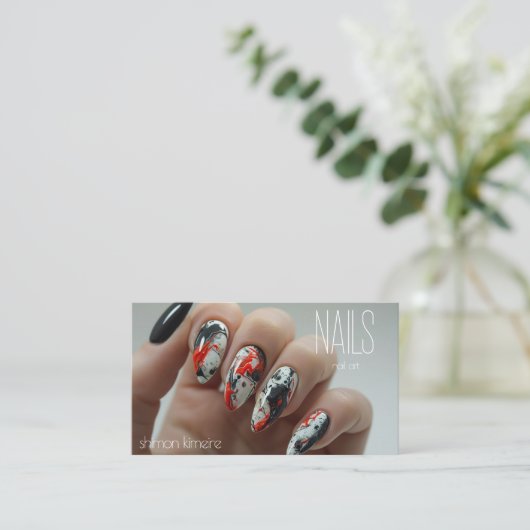 Trendy Spatverf Nagelkunst Manicuriste Trouw  Visitekaartje (Staand voorkant)