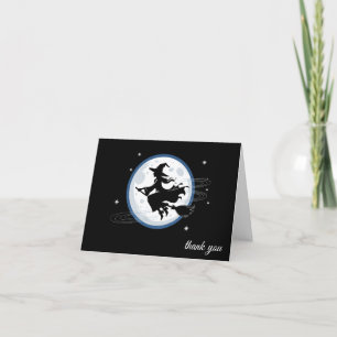 Trendy Spooky Halloween heks pet en bezem zwart Bedankkaart