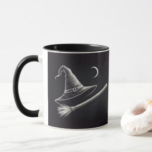 Trendy Spooky Halloween heks pet en bezem zwart Mok