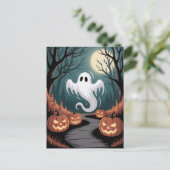 Trendy spooky Halloween Pumpkin Ghost Moon forest Briefkaart (Staand voorkant)