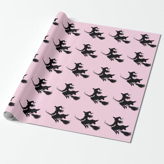 Trendy Spooky Halloween Witch Flying Cadeaupapier (Uitgerold)