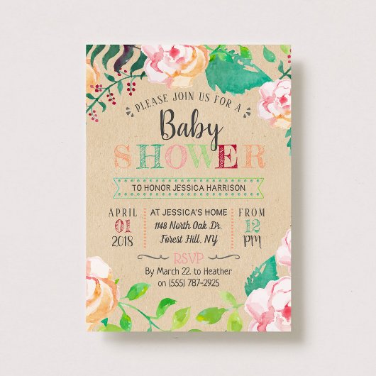 Trendy Spring Floral Typography Baby shower Kaart