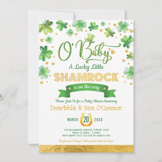 Trendy St Patrick's Day Lucky Shamrock Baby shower Kaart (Voorkant)