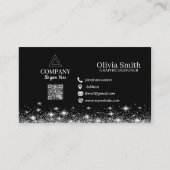 Trendy Stars & Sparkles QR Code Black Networking Visitekaartje (Voorkant)