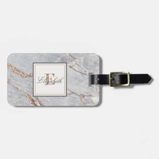 Trendy Steen Marmer Textuur, Monogram Bagagelabel (Voorkant horizontaal)