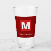 Trendy stijlvol donkerrood wit monogram jouw naam glas (Voorkant)