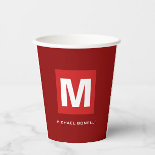 Trendy stijlvol donkerrood wit monogram jouw naam papieren bekers