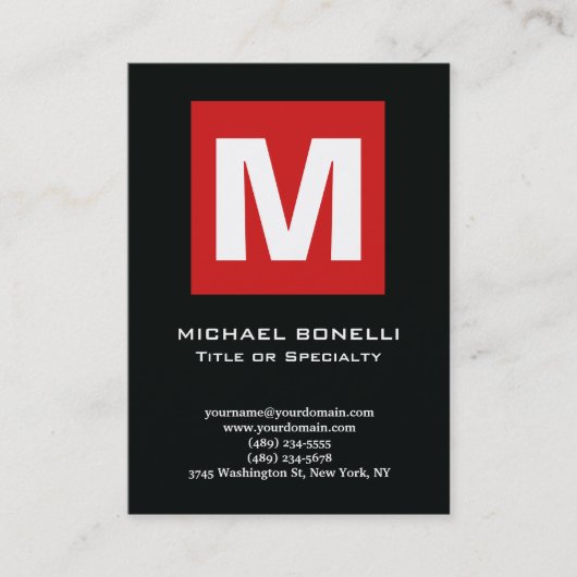Trendy, stijlvol rood zwart monogram klassieke visitekaartje (Voorkant)