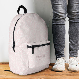 Trendy Stijlvolle Glimlach Meisjesachtig Roze Bedrukte Rugzak