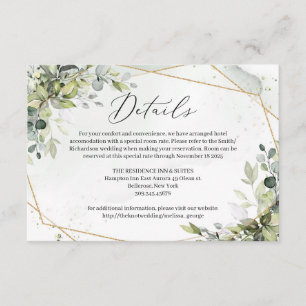 Trendy stoffige groene eucalyptus loof gouden deta informatiekaartje